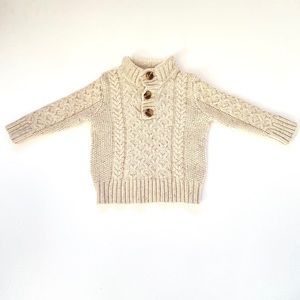 Cat & Jack 3T Boys Beige Chunky Cable Knit Button Front Sherpa Collar Sweater